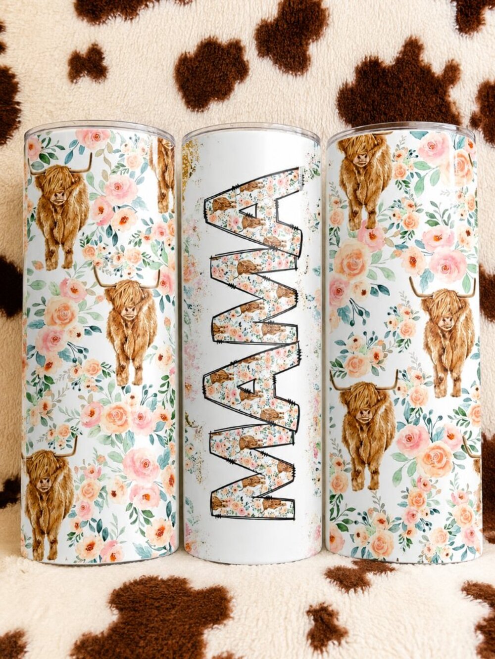 Mama Highland Cow Custom 20oz Skinny Tumbler Insulated Drinkware Cup